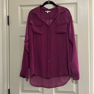 CAbi Size Medium sheer Purple button up Blouse